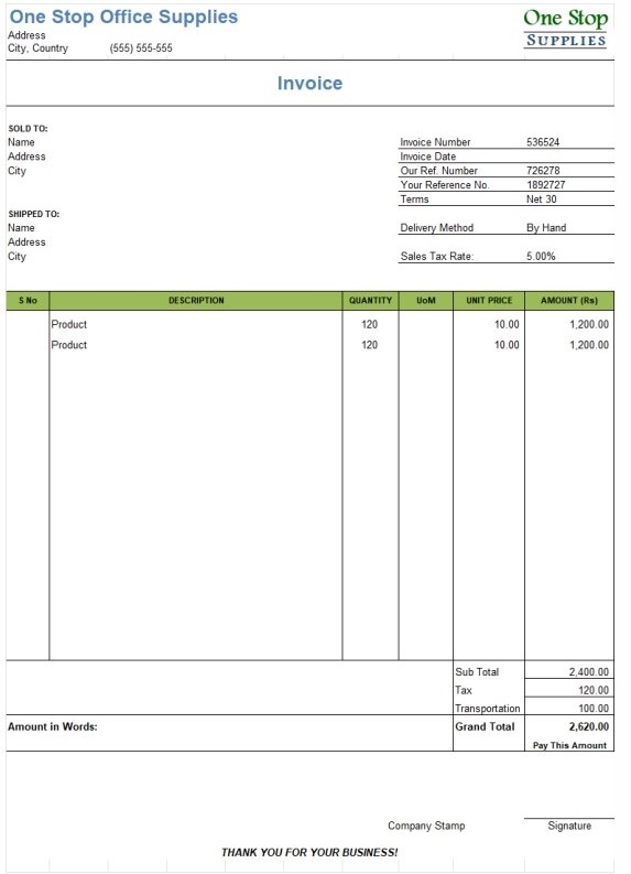 One Stop Supplies Invoice